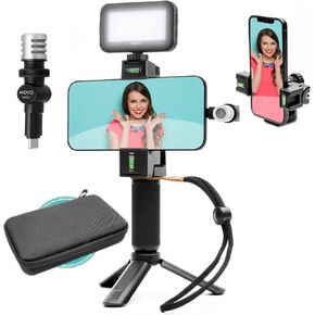 Movo uVlogSK Starter Kit for Content Creators - Smartphone Video Vlogging Kit for Android and USB-C Devices - Includes USB-C Microphone, LED Video Light, Phone Holder, Grip, and Mini Tripod