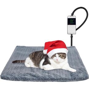 PatiencET Heated Cat Bed, 18'' x 18'' Temperature Adjustable Cat Dog Heating Pad with Timer Indoor, Pet Heating Pad for Cats Dogs, Cat Warming Pad Bed with Metals Chew Resistant Cord
