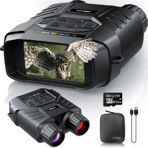 FNIRSI NVS40 Night Vision Goggles, Night Vision Binoculars with 4K Video 36M Photos, 32GB SD Card, 3" HD Screen Digital Infrared Binoculars for Day and Night, Camping Equipment for Adult