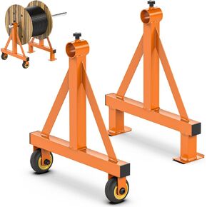 Wire Spool Rack Portable Cable Caddy Steel Wire Dispenser Rack Wire Spool Holder with Wheels for up to 28" Diameter Spools 220 Lbs Capacity (Black)