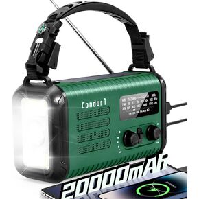 Emergency Crank Radio, 20000mAh / 74000mWh Weather Radio, Solar Hand Crank Radio with NOAA/AM/FM, Battery Powered Radio with Cell Phone Charger, Reading Lamp, Flashlight & SOS for Emergencies/Home