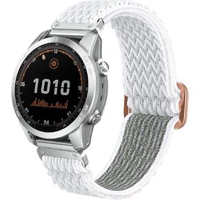 شريط مطاطي مطور من Abanen لـ Garmin Fenix ​​8 43 مم / epix Pro 42 مم / Fenix ​​7S / Fenix ​​6S / Instinct 2S، حزام معصم ناعم قابل للتمدد من النايلون لـ Fenix ​​5S / Approach S70 42 مم (أبيض)