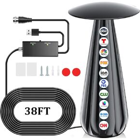 أقوى هوائي تلفزيون داخلي لعام 2024، نطاق يزيد عن 1400 ميل، أفضل هوائي تلفزيون رقمي للقنوات المحلية، هوائي تلفزيون ذكي للتلفزيون عالي الدقة مع مضخم إشارة - يدعم 4K 1080p جميع أجهزة التلفاز - كابل محوري بطول 38 قدم in Kuwait