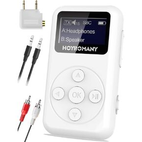 Bluetooth Transmitter Receiver for Airplane Travel TV Car, OLED Display Wireless Bluetooth 5.3 Audio Adapter 3.5mm Jack AUX RCA for Home Stereo Airpods Wireless Headphone Earbuds Speaker