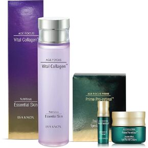 ISA KNOX Age Focus Vital Collagen Essential Toner, Prime Wrinkle for All Serum & Prime Eye for All Cream with Vitamins C, B12 & E (177 ml/5.99 fl oz) Korean Skincare