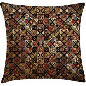 Lunarable Tribal Throw Pillow Cushion Cover, Traditional Folk Inca Pre-Columbian American Prehistoric Bohemian Pattern, Decorative Square Accent Pillow Case, 18" X 18", Dark Brown