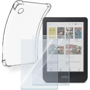 eBook-Reader Screen Protector (2+1Pack) Compatible for Kobo Clara BW/Clara Colour/Clara 2E, Tempered Glass Film Anti-Scratch High Definition and Soft Clear TPU Protective Case