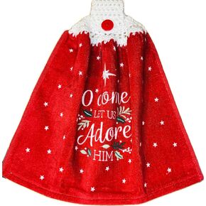 Christmas Handmade Crochet Kitchen Towel, 100% Cotton, Highly Absorbent Terry Cloth, Ideal for Kitchen, Bathroom, and Laundry Room. (CANDY STRIPES - JOY)