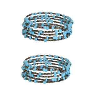 Tembo Crafts Africa - Set of 2 Handmade Bracelets - 5 loops each, 10 loops in total - African Beaded Bracelets - Wrap Bracelets - Sky Blue - Handmade From Africa, KB72