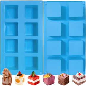 Sidosir 2Pcs 2inch Square Cube Silicone Mold for Mousse Cake, French Dessert Molds for Chocolate Brownie Bites, Brownie, Ice cream, Truffle, Jelly