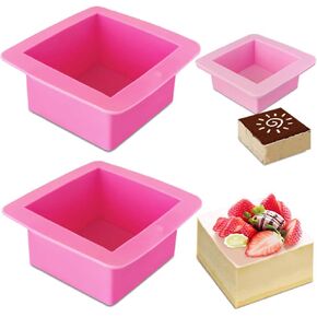 3 Pcs Non-Stick Square Baking Silicone Molds, Quick Release Bread Pan Bakeware Tray for Cheese Cake Tier Cake Handmade Toast Mold Bread Mould Soap Mold - Rose Red, Pink