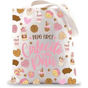 JNIAP Cafecito Con Pan Tote Bag Mexican Pan Dulce Gifts Cafecito Y Chisme Gifts Concha Mexican Sweet Bread Tote Bag