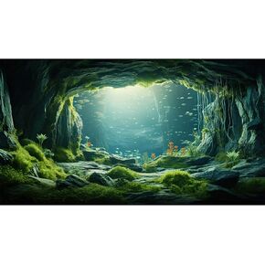 Aquarium Backdrop Underwater World Large Rock Terrarium Background Aquatic Plant with Lush Moss Fish Tank Backdrop Cave Landscape Reptile Habitat Background Tank Wallpaper Poster Vinyl 48x18in