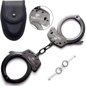 Steel Handcuffs with Two Keys & Handcuffs Case | Heavy Duty Black Steal Professional Grade | Bend/Break Free Secure Handcuffs