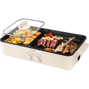 Food Party Hot Pot Electric Grill 2 in 1 Korean BBQ Grill Indoor Smokeless Hotpot Pot Electric Cooker Sahabu Shabu Pot Non Stick (Large)