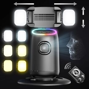 Auto Face Tracking Tripod,360°Rotation Tracking Phone Stand,Phone Camera Stand with Remote,Colorful Light and Gesture Control,Rechargeable Smart Shooting Stand for Live Video Recording,FaceTime,No APP