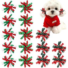 Yxiang Christmas Dog Bows, 15PCS Curly Korker Bows Puppy Dog Hair Bows Handmade Hair Accessories Bow Pet Grooming with Rubber Bands