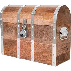 Handmade Pirate Treasure Chest with Lock and Keys - 16 x 12 Inch Vintage Wooden Storage Trunk with Hinged Lid - Antique Storage Decorative Box Made of Durable and Strong Mango Wood (Brown)