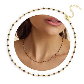 Amazonite Choker Necklace, Natural Blue Crystal Beaded Necklaces for Women, Handmade 18k Gold Plated 3mm Beads Healing Crystal Necklace