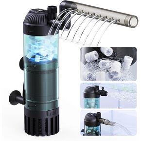 K1 New Fluid Bed Aquarium Filter for 20 to 50 Gallon Tank with Aeration System Silent Submersible Power Fish Tank Filters 165 GPH for Green Water and Algae Clean