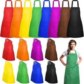 Meanplan 48 Pcs Bib Aprons for Adult Women Aprons Plain Color Bib Aprons Chef Aprons with 2 Pockets Washable for Cooking Baking Kitchen Crafting BBQ Drawing