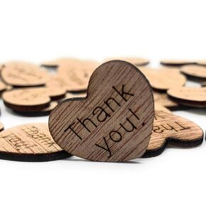 Wooden Heart Confetti ~ Thank you ~ Wood Hearts, Wood Confetti Engraved Love Hearts- Rustic Wedding Decor (100 count)