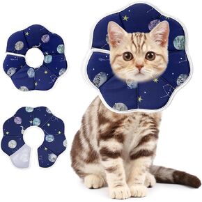 Soft Adjustable Cat Cone Collar, Comfortable Cat Recovery Collar Suitable for Various Types of Cats,Elizabethan Neck Protective Collar for Cats After Surgery (Dark Blue, Small)