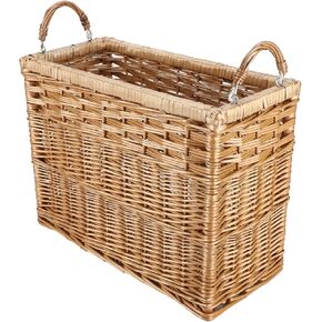 Natural Wicker Storage Basket with Built-in Handles Stair Basket Magazine Basket Large Wicker Baskets for storage Home Organizing Laundry (Wicker)