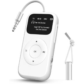 Airplane Bluetooth 5.3 Adapter, Bluetooth Transmitter for Headphones with aptX Low Latency, Dual Link, 3.5mm Audio Wireless Transceiver Perfect for Airline, Flights, Aeroplane, Travel, TV