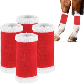 4 Packs Christmas Horse Leg Wraps, Santa Faux Fur Polyester Standing Wraps Red Horse Leg Protectors, Equestrian Decoration Holiday Horse Accessories for Parades, Clubs, Clothing Classes