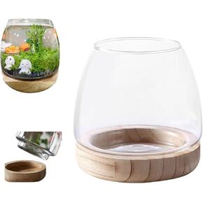 YOOYOO Glass Round Fish Tank, Betta Fish Bowl, Goldfish Bubble Bowl, Indoor Pot for Plants, Hydroponic Plant Aquarium Fishbowl Detachable Base, Mini Terrarium Flower Vase, Centerpieces Desktop Decor