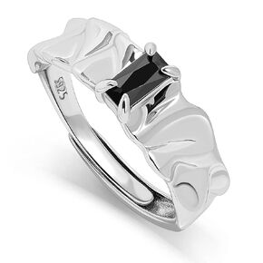 Meissa Engagement Rings for Men and Women Matching Couple Rings Set Chunky Wide Band Rings Black Glass Statement Onyx Ring Size Adjustable, Set of Two Rings