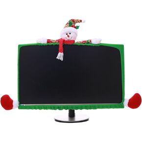 Christmas Computer Monitor Cover, 3D Elastic Xmas Computer Monitor Decorations Border Cover, Cute TV Monitor Cover for Christmas Home Office Desk Gift Supplies and New Year Gift Ideas (Snowman)