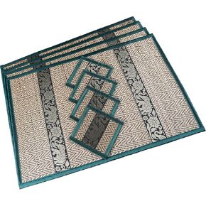 Hand-Woven Wicker Reed Placemats Coaster Set Eco-Friendly Alternative to Plastic Heat Resistant Thai Style Durable Easy to Clean for Dining Table Set of 4 (Large, Light Gold)