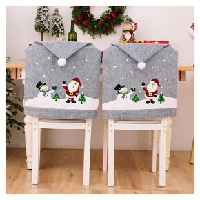 2Packs Christmas Old Man Snowman Elk Printed Chair Covers Home Decorations, Dining Chair Back Covers, Christmas Chair Seat Covers (Gray-2Packs)