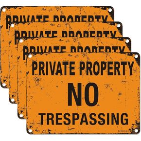 (4 Pack) No Trespassing Signs Private Property, Metal Rust Free Aluminum, Reflective, UV Ink Printing, Fade Resistant Weatherproof Up to 7 Years Outdoor (Yellow, 7x10 Inch)