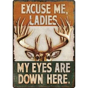 Hunter Buck Deer Antlers Rack Humorous Metal Sign Indoor Outdoor