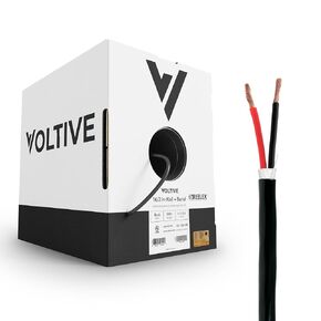 Voltive 16/2 Speaker Wire - 16 AWG/Gauge 2 Conductor - UL Listed in Wall (CL2/CL3) and Outdoor/In Ground (Direct Burial) Rated - Oxygen-Free Copper (OFC) - 100 Foot Spool - Black