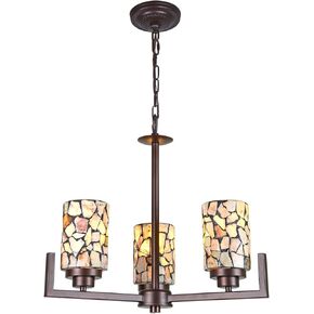 ARTZONE Tiffany Pendant Light Fixture[3 Lights][17.3''Wide*Adjustable Height] Mosaic Tiffany Style Hanging Chandelier for Kitchen Island Dining Room(Natural Stone)