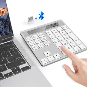 Bluetooth Number Pad and Calculator 2 in 1 - Aluminum 2.4G + Bluetooth Wireless Numeric Keypad Slim 34-Keys Portable Numpad Keyboard Data Entry & Calculate, for MacBook Laptop Surface in Kuwait