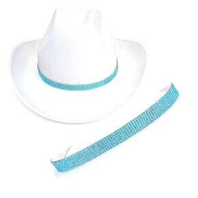 Dazzling Handmade Clear Turquoise Crystal Rhinestone Narrow Hat Band Silky Satin Lined Resin Band Adjustable One Size Fit For Brimmed Hats Gift Boxed