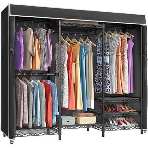 VIPEK V5C Heavy Duty Covered Clothes Rack Portable Bedroom Armoires Rack, Black Metal Clothing Rack with Black Cover, Adjustable Custom Freestanding Closet Wardrobe, Max Load 890LBS