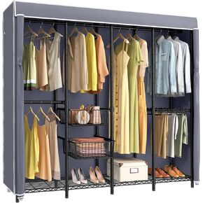 VIPEK V40 Pro Portable Closet Wardrobe Heavy Duty Clothing Rack with 2 Sliding Storage Baskets & 10 Pants Hangers, Freestanding Clothes Rack Large Closet Rack for Bedroom, Max Load 1000lbs, Black