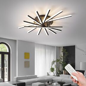 9 Lights Linear Modern Ceiling Lamp 29.5 inch Dimmable Led Semi Flush Mount Black Ceiling Light Fixture for Living Room Bedroom Dining Room Kitchen Island
