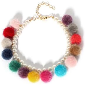 Pet Accessories Mixed Color Hairball Pearl Dog Chain Pet Necklace Adjustable Accessories for Medium Sized Pets (11+2.5in)