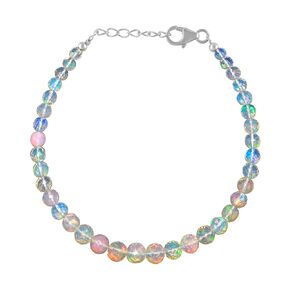 Ultra Fire Ethiopian Opal Gemstone Beads Dainty Choker Bangle Bracelet for Women, Chakra Healing Crystals, Birthstone Jewelry, 925 Sterling Silver Chain, Birthday Gift