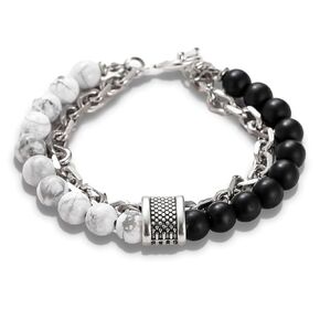 Christmas Stocking Stuffer Gift Punk Bracelets for Men Women,Map Stone Frosted Bracelet,Halloween Christmas Gifts (White Turquoise and Black Frosted)