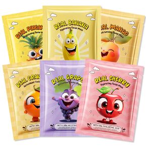 Kaely 10 Pack Fruit Face Masks for Kids, Spa Party Facial Mask Skincare Set, Sheet Masks Skin Care, Moisturize Brighten Soothe for All Skin Types, Christmas Birthday Gifts for Women Men Girls, 03