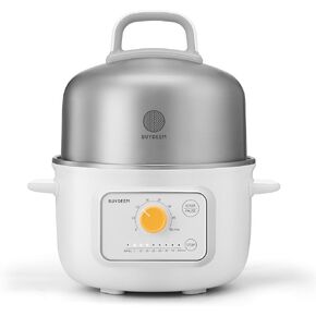 BUYDEEM G32 Electric Food Steamer 1.6QT, Stainless Steel Steamer for Vegetable Egg Seafood, 8 Time Settings, Triple Dry Protection, Quick Steam, Healthy Cooking for Fitness People & Mom, Arctic White