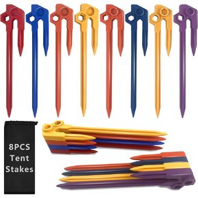 8 pcs Splicable 8 inch Outdoor Tent Stakes Heavy Duty Screw Style for Camping, Hiking, Ultimate Ground Stakes Ground Anchors Pegs